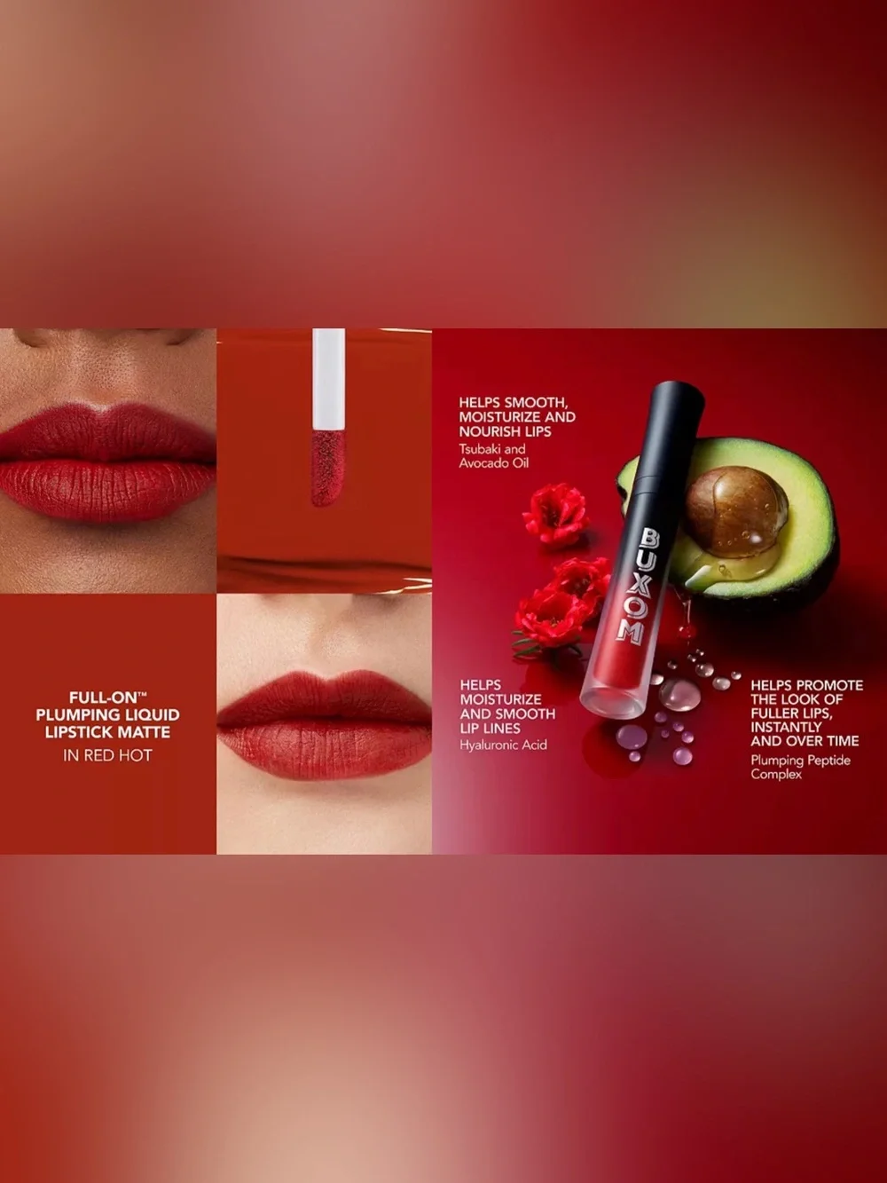 Buxom Cosmetics Full-On Plumping Matte Liquid Lipstick (Red Hot) NIB